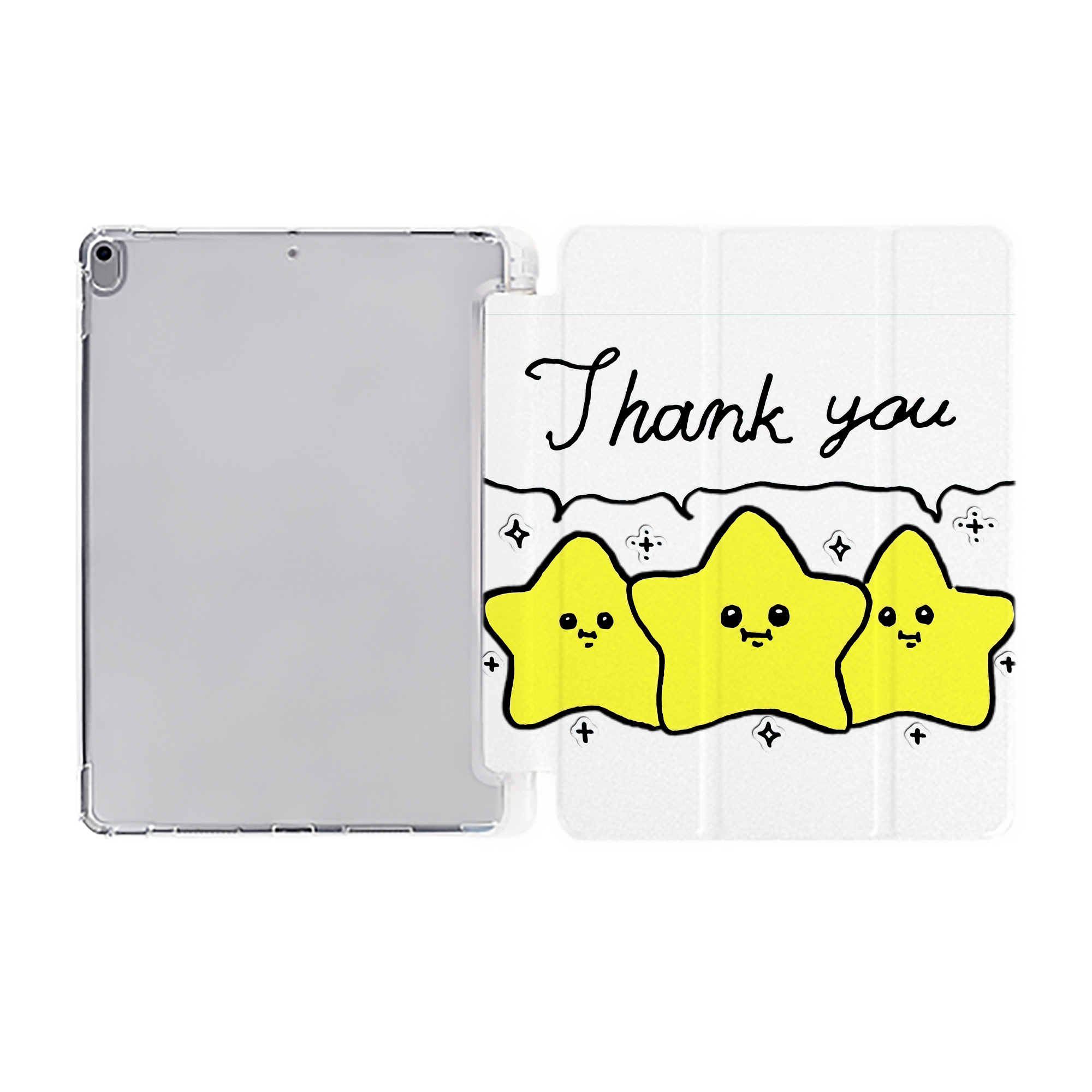 （画像用） ちいかわ 流れ星 Chii-kawa Shooting star IPad ケース ペン収納付き 三つ折りスタンド PUレザー×シリコン 対応機種9.5/10.5/10.9インチ